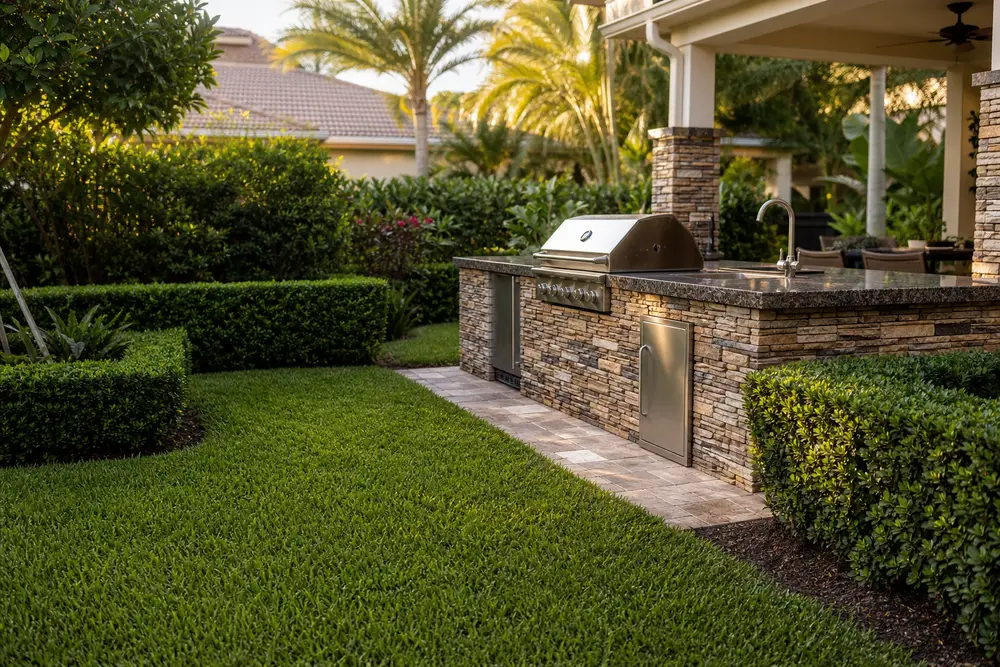 stacked stone outdoor kitchen